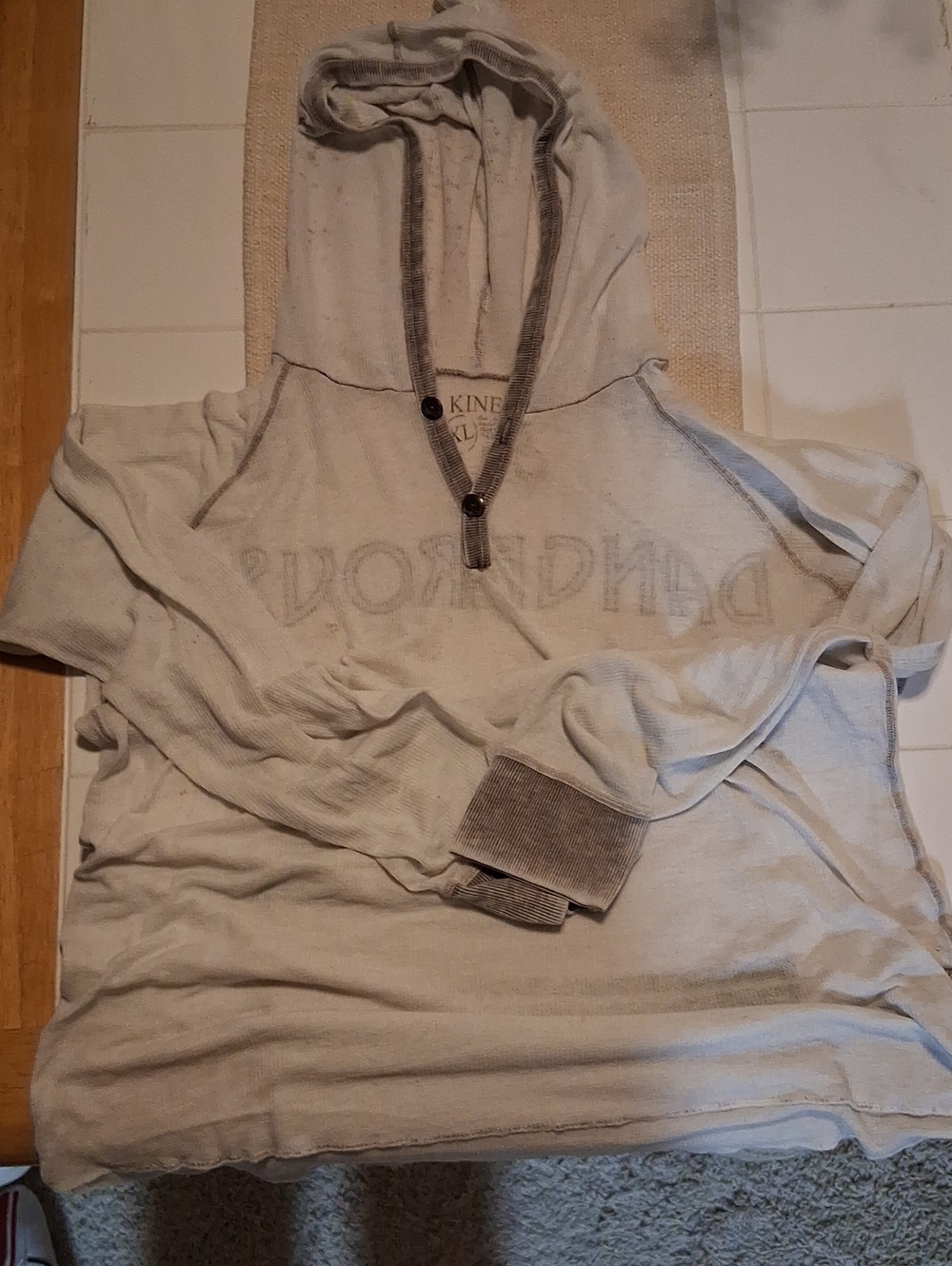 Kinetix Men's Hooded Henley Pullover in Light Beige with Gray Trim Size Xl